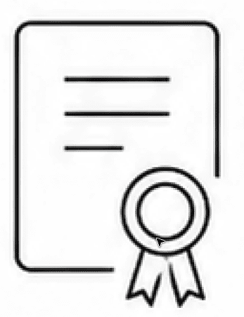 Einfache Strichzeichnung eines Zeugnisses oder Diploms mit einem runden Siegel und einer Schleife in der rechten unteren Ecke – ideal, um Leistungen wie den Abschluss Ihrer Ausbildung zur Kosmetikerin an der Kosmetikschule Einbeck oder die Anerkennung durch eine Privatschule für Kosmetik darzustellen.